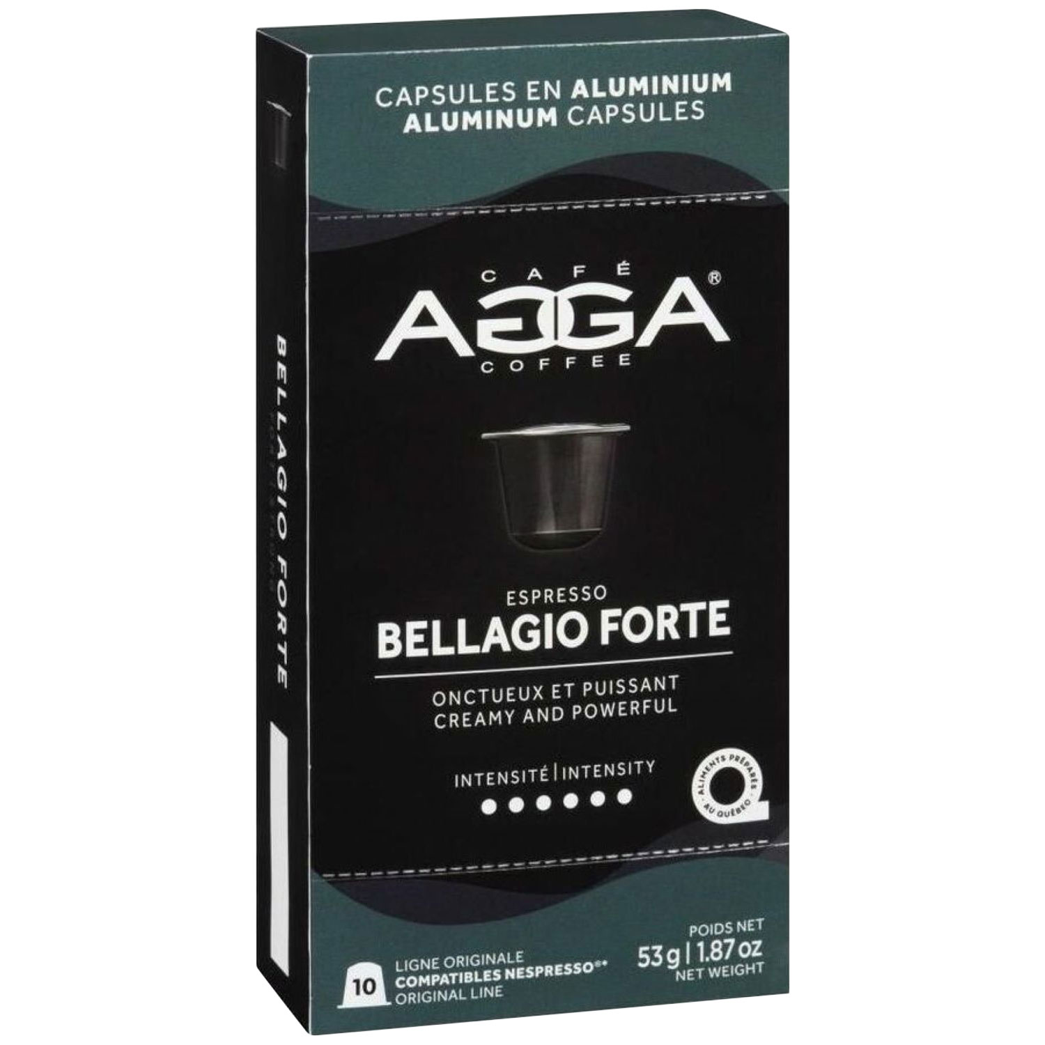 Capsules en aluminium Espresso Bellagio Forte 1,87 oz de torréfaction foncée d'Agga - 10 capsules
