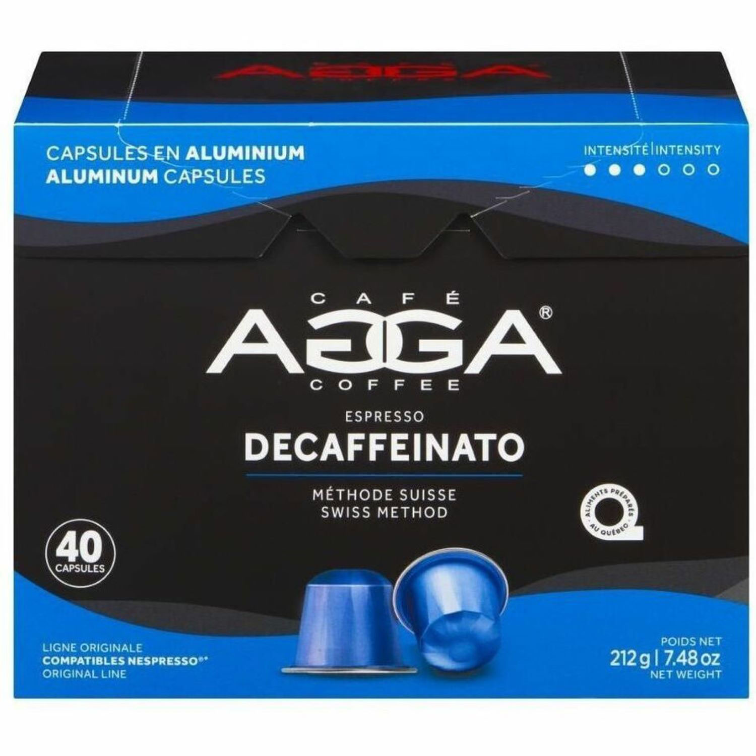 Agga Espresso Decaffeinato Swiss Method 7.48oz Medium Roast Aluminium Capsules - 40 Counts