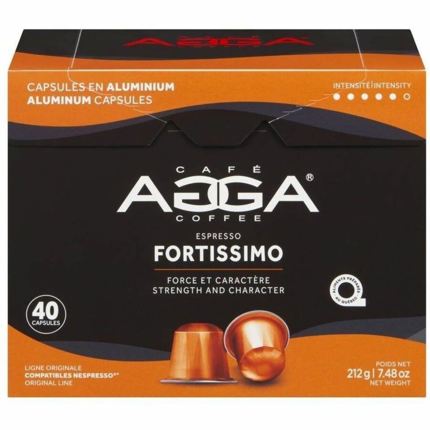 Capsules en aluminium Espresso Fortissimo 7,48 oz de torréfaction foncée d'Agga - 40 capsules