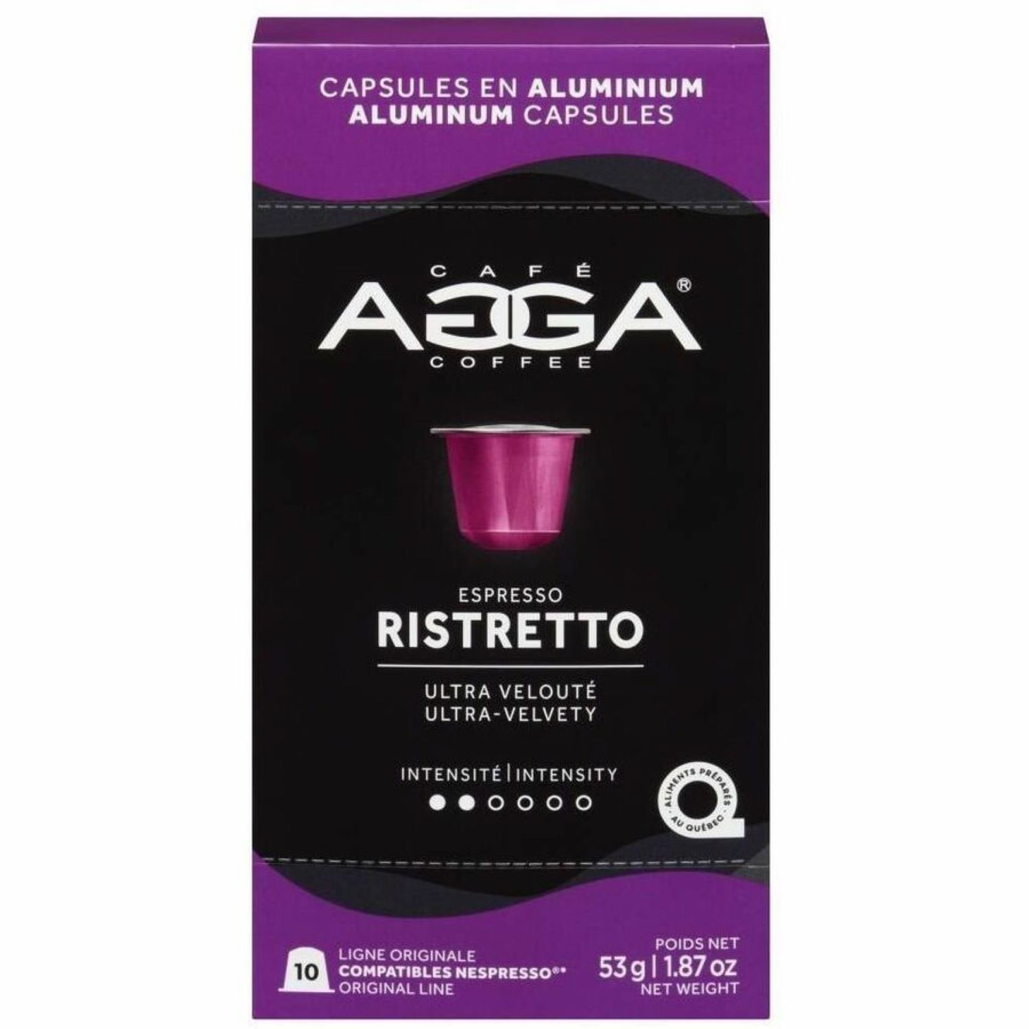 Capsules en aluminium de torréfaction légère Espresso Ristretto 1,87 oz d'Agga - 10 capsules