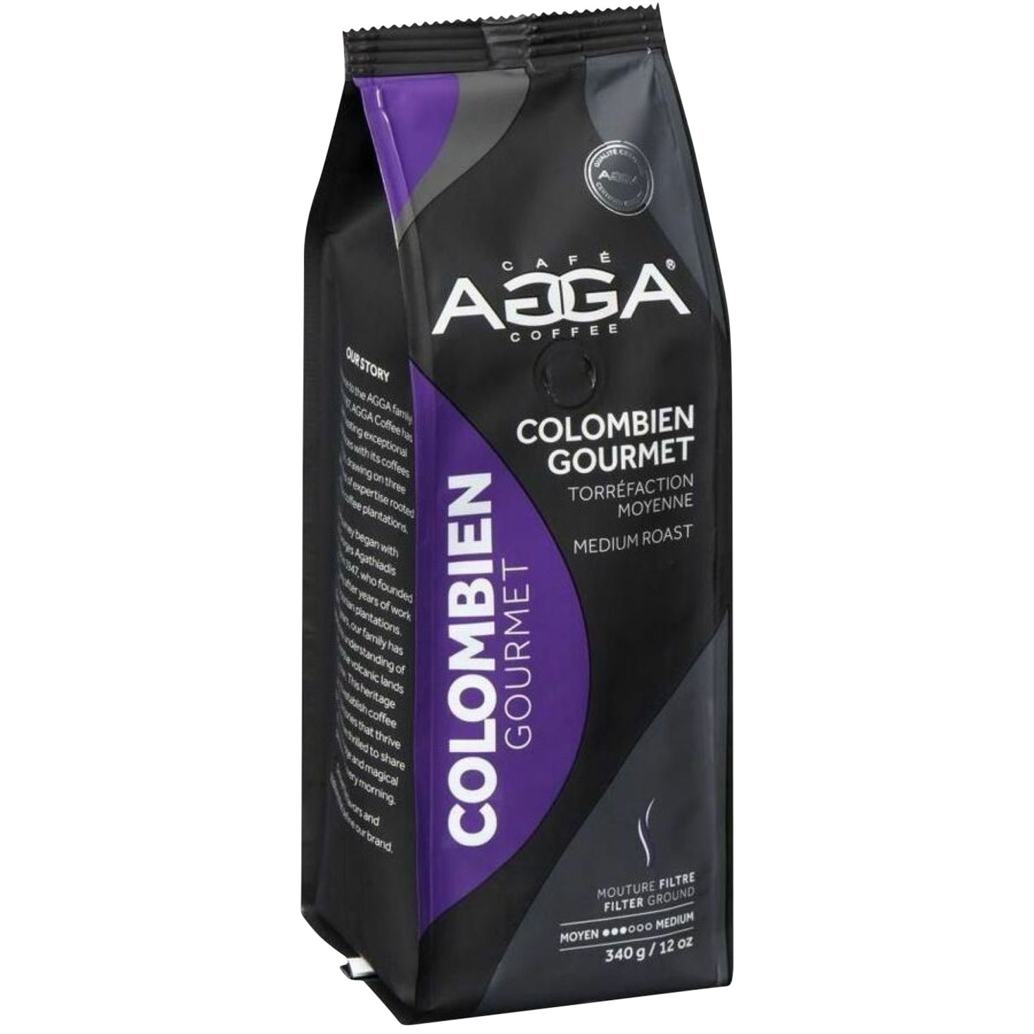 Café filtre moulu de torréfaction moyenne Colombien Gourmet d'Agga - 12 oz