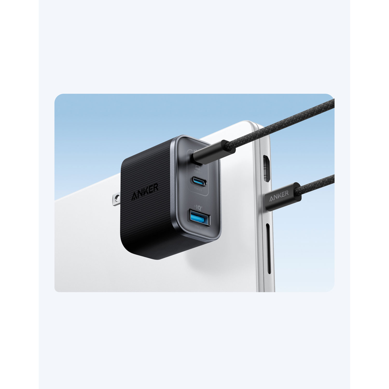 Anker Nano 70W 3-Port USB-C Wall Charger with USB-C Cable - Dark
