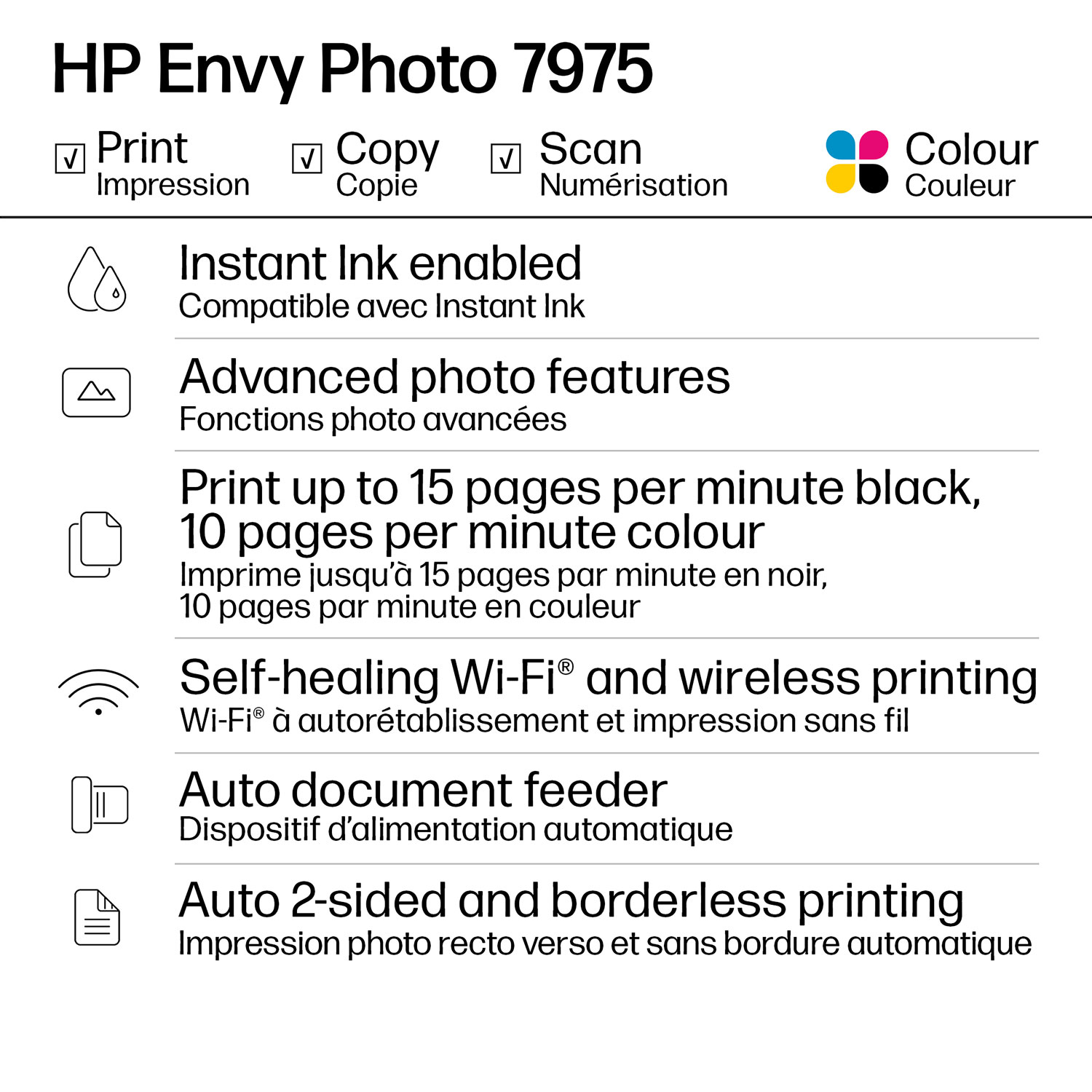 Imprimante à jet d'encre tout-en-un sans fil Envy Photo 7975 de HP - Essai gratuit de 3 mois d'Instant Ink de HP inclus*
