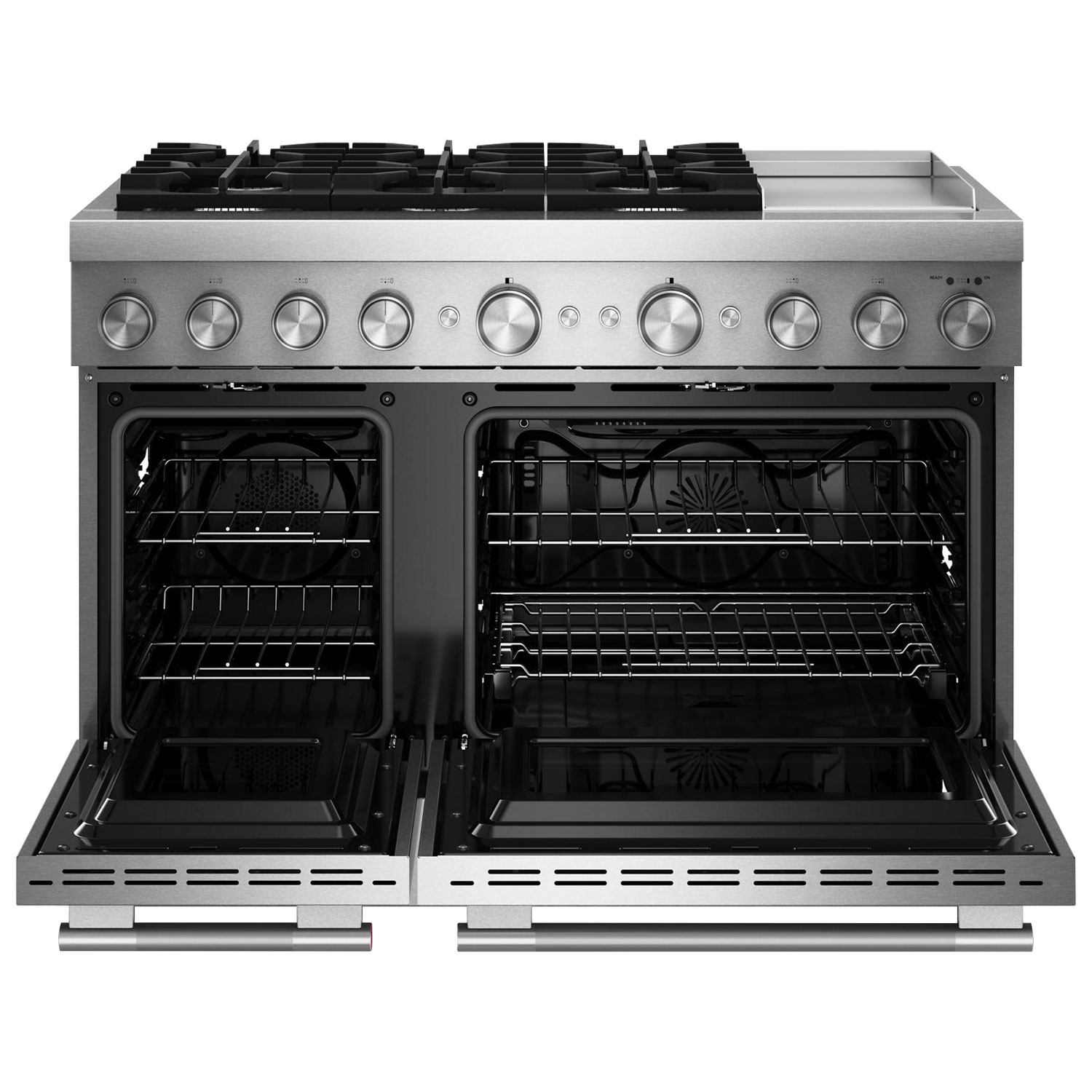 Cuisinière biénergie autonome à convection véritable 6 brûleurs 6,3 pi³ 48 po de KitchenAid avec plaque chauffante électrique - Acier inoxydable