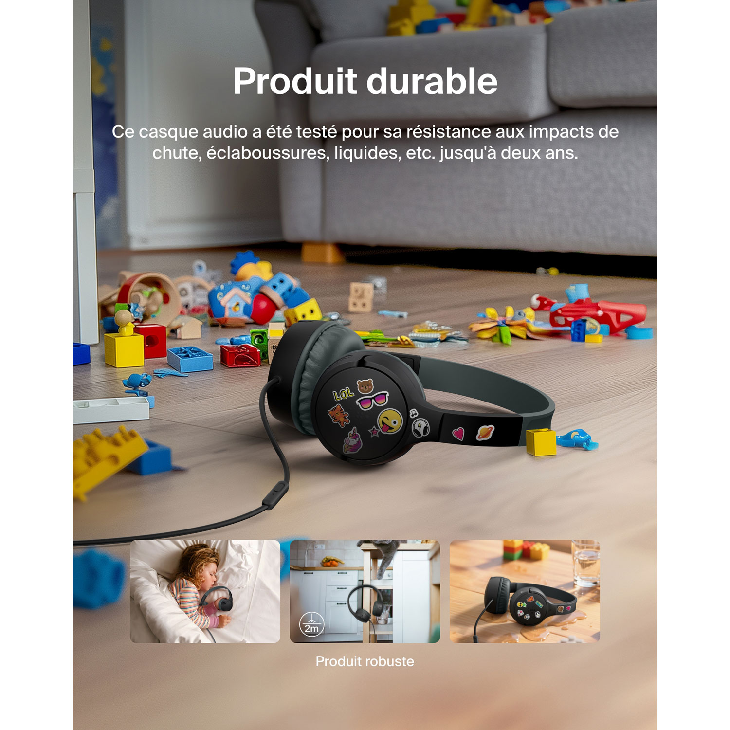 Casque d'écoute avec fil à suppression du bruit pour enfants SoundForm Mini de Belkin - Noir