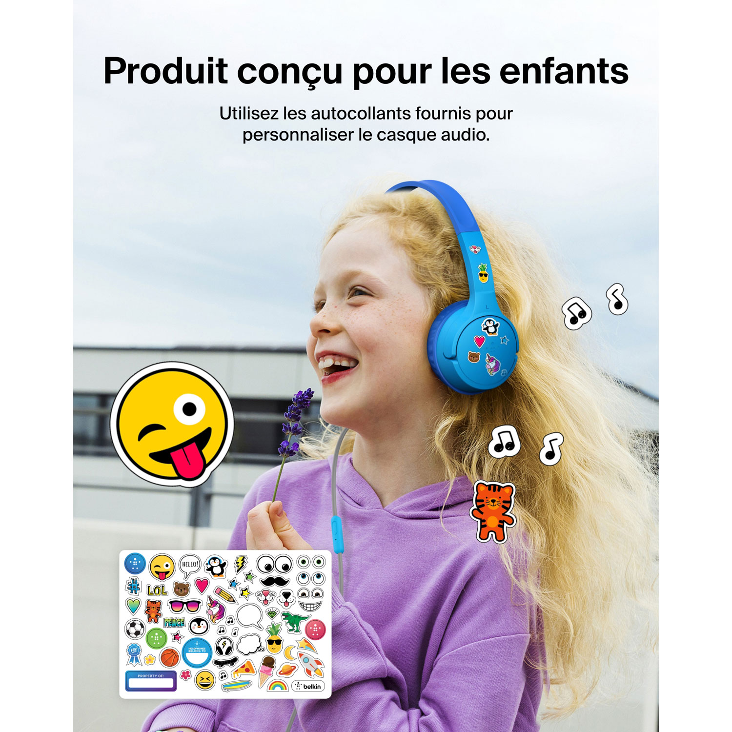 Casque d'écoute avec fil à suppression du bruit pour enfants SoundForm Mini de Belkin - Bleu