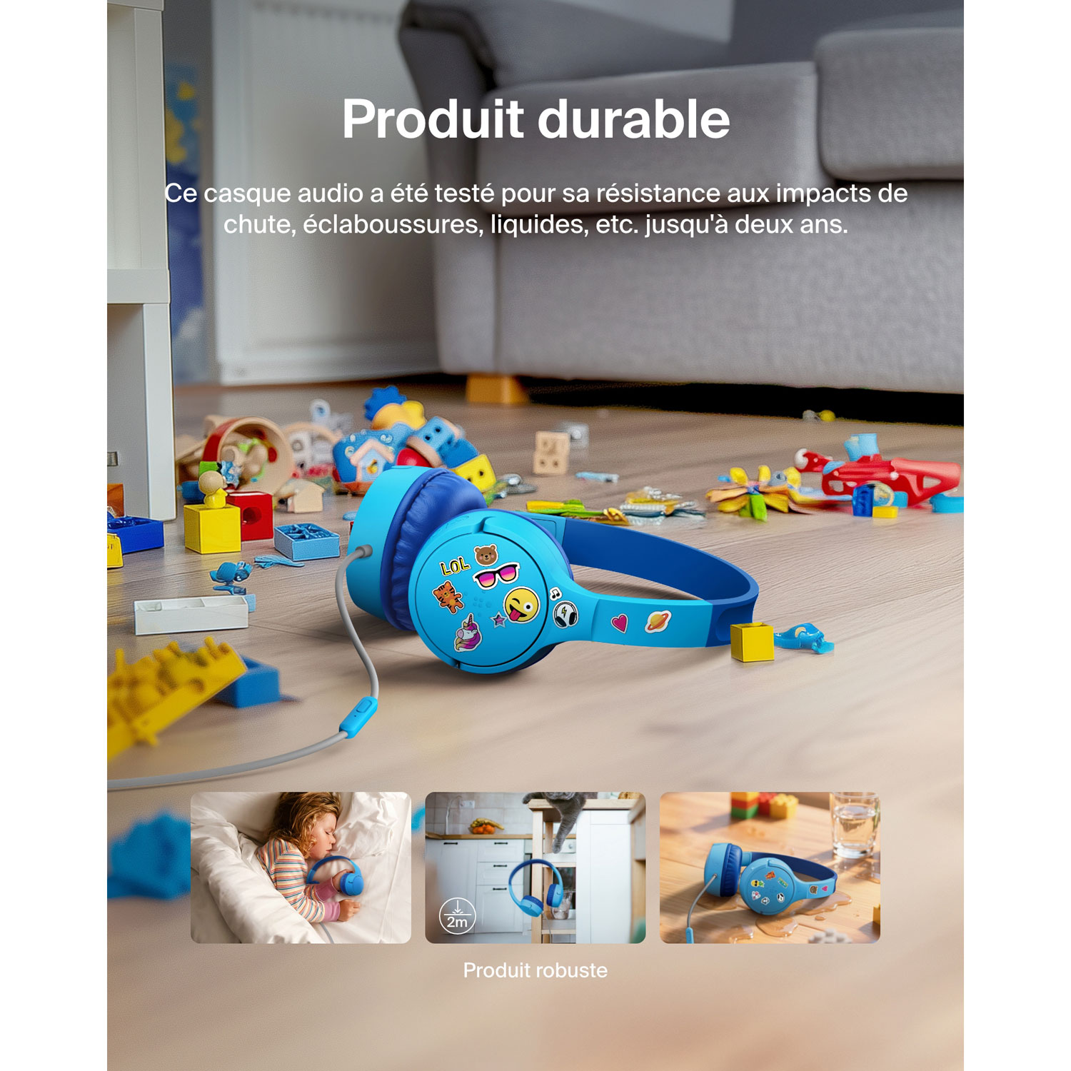 Casque d'écoute avec fil à suppression du bruit pour enfants SoundForm Mini de Belkin - Bleu