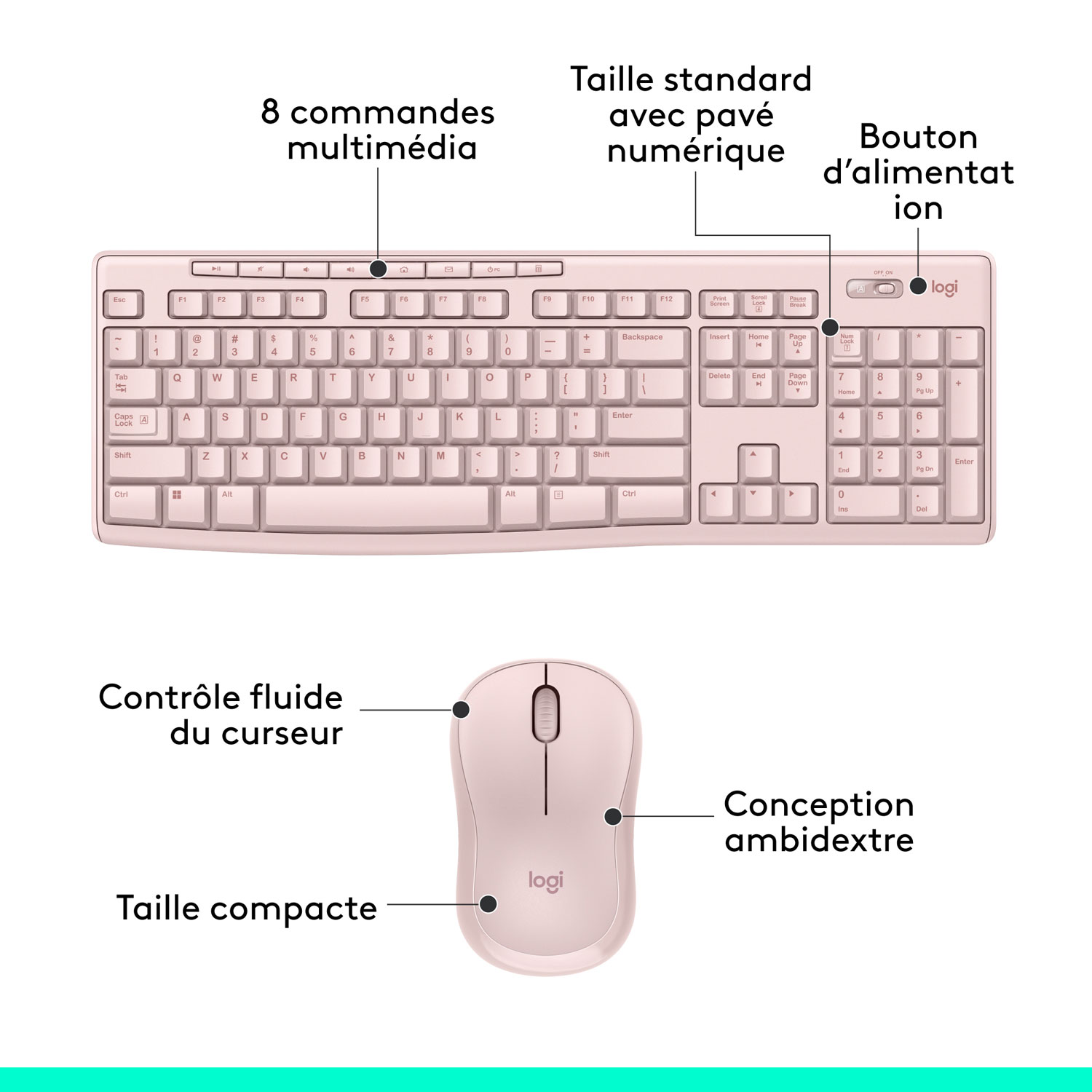Logitech MK270 Wireless Keyboard & Mouse Combo - Pink - English