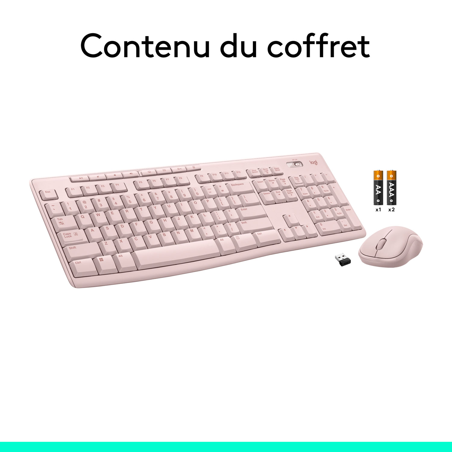 Logitech MK270 Wireless Keyboard & Mouse Combo - Pink - English