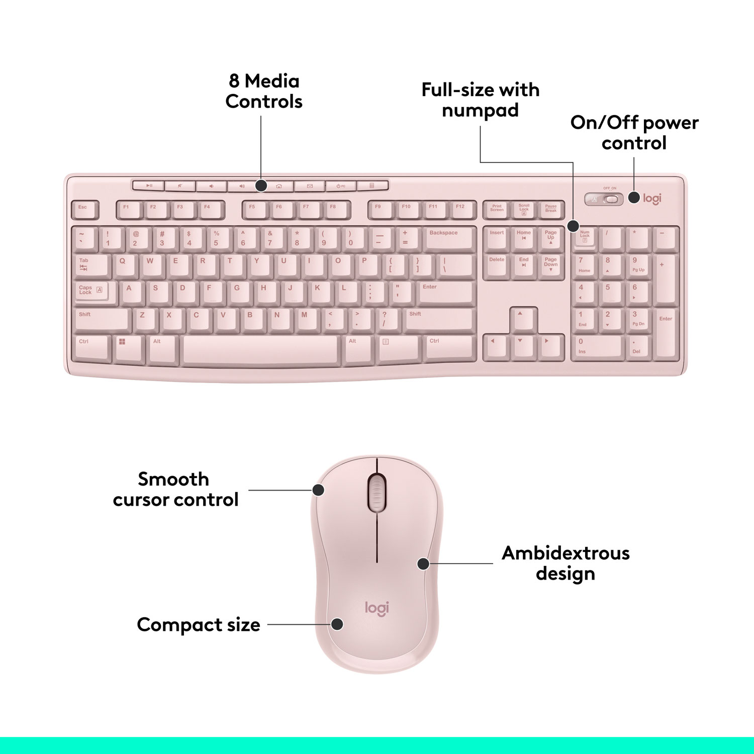Logitech MK270 Wireless Keyboard & Mouse Combo - Pink - English