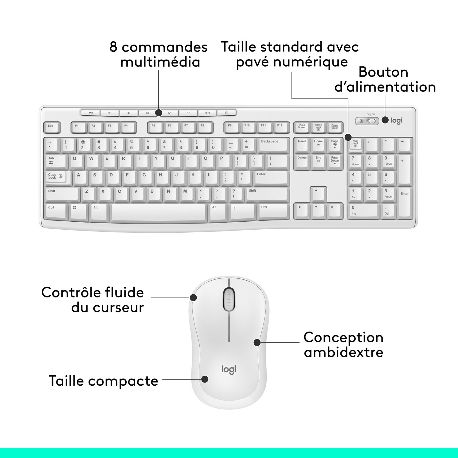 Logitech MK270 Wireless Keyboard & Mouse Combo - White - English