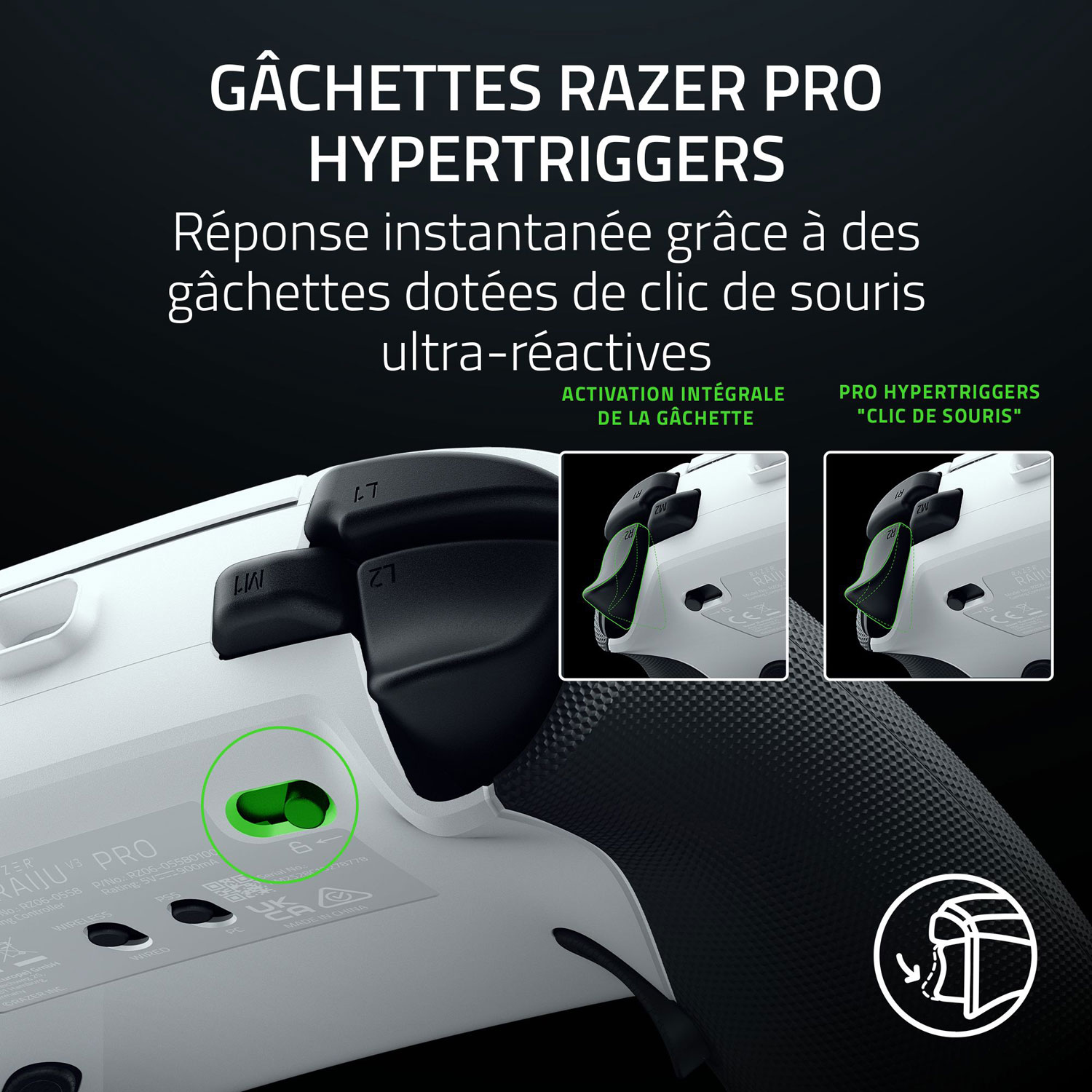 Manette sans fil Raiju V3 Pro de Razer pour PS5/PC - Blanc