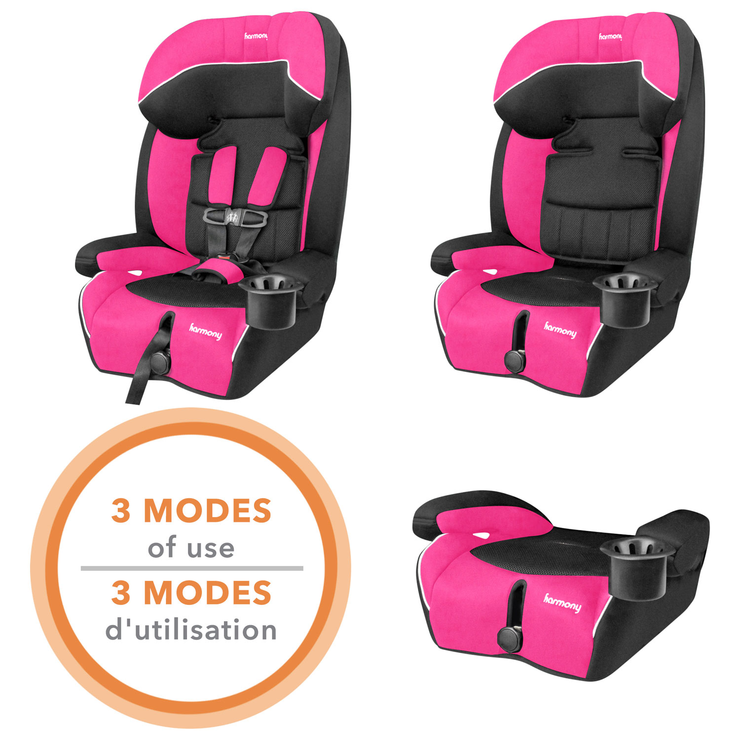Siège d'auto de luxe 3-en-1 Defender MAX SIP 360 de Harmony - Rose
