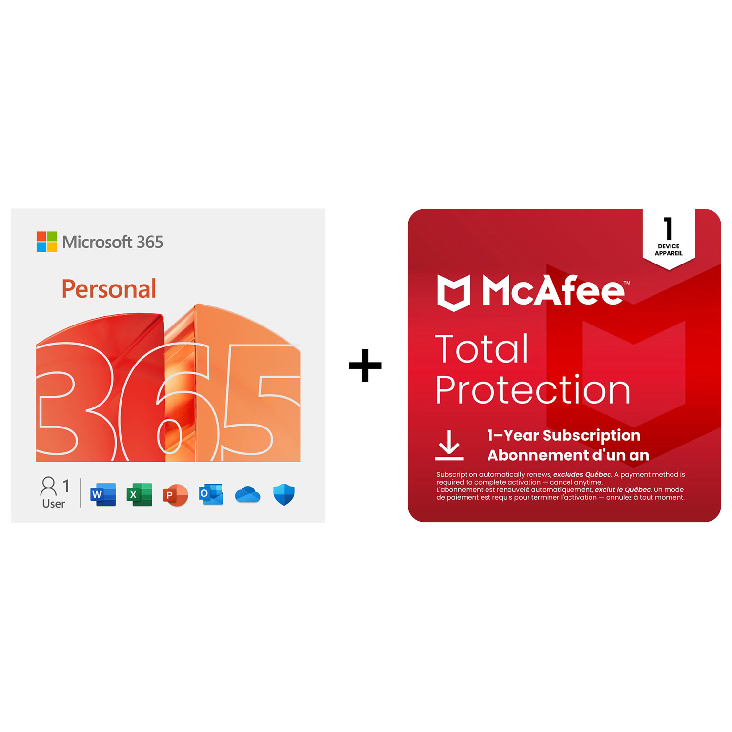 Microsoft 365 Personnel et McAfee Total Protection - 1 utilisateur - 1 appareil - Bilingue - Téléchargement numérique