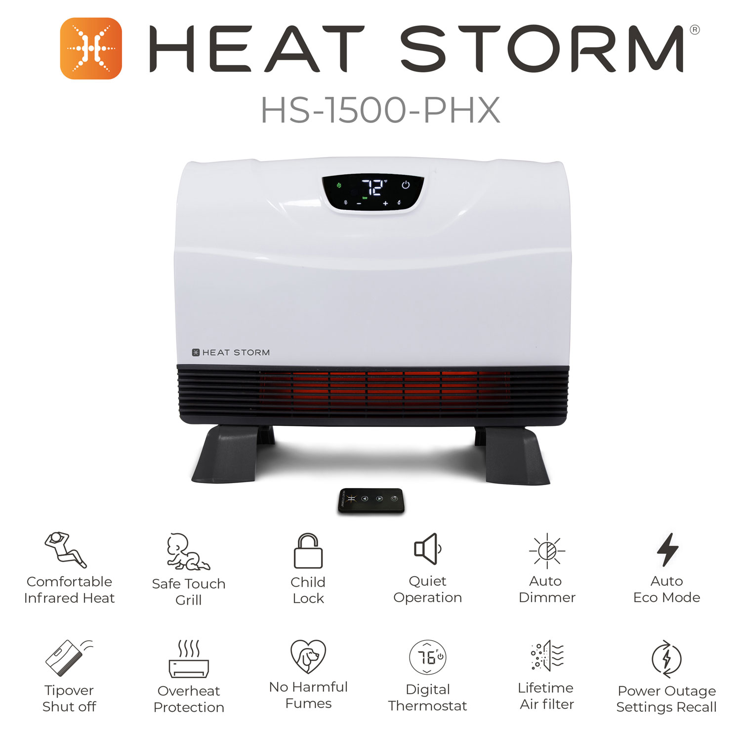 Heat Storm 1500W Phoenix Infrared Floor-To-Wall Heater - White/Black
