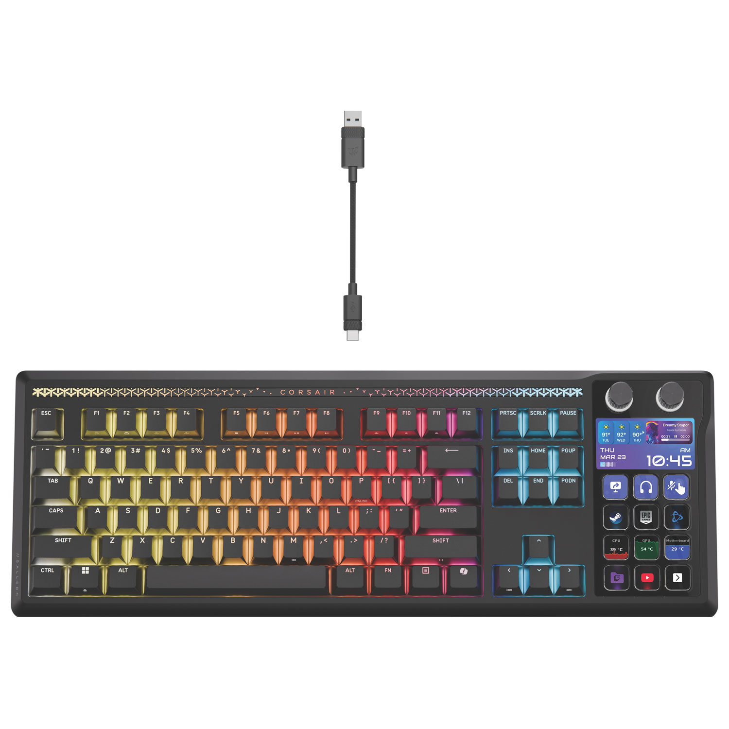 Clavier de jeu mécanique rétroéclairé à commutateurs linéaires mécaniques prélubrifiés MLX Pulse Galleon 100 SD de Corsair avec boutons Stream Deck