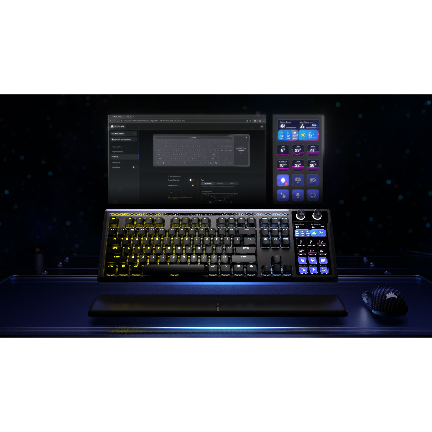 Clavier de jeu mécanique rétroéclairé à commutateurs linéaires mécaniques prélubrifiés MLX Pulse Galleon 100 SD de Corsair avec boutons Stream Deck