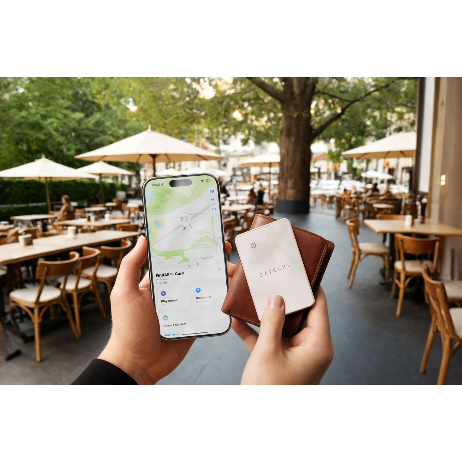 Dispositif de repérage de portefeuille FindAll avec Localiser d'Apple et chargement Qi de Satechi - Rose du désert