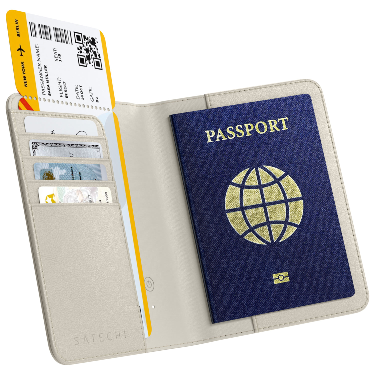 Satechi FindAll Vegan-Leather RFID Passport Cover with Apple find my & Qi Charging - Sand