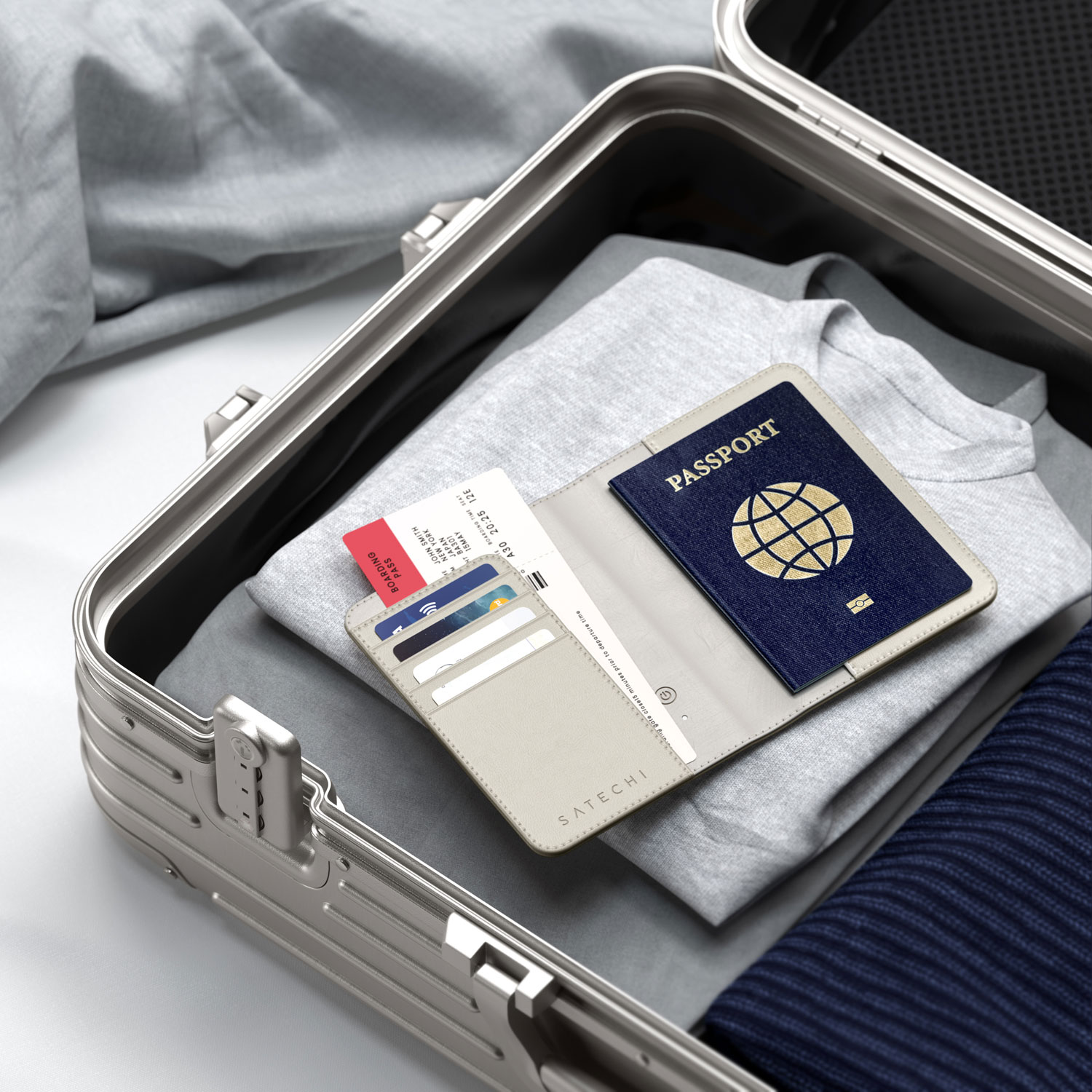 Satechi FindAll Vegan-Leather RFID Passport Cover with Apple find my & Qi Charging - Sand