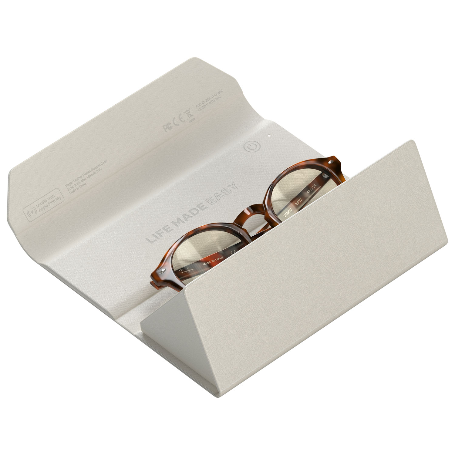 Étui à lunettes de repérage en cuir végétalien avec chargement Qi FindAll de Satechi - Sable