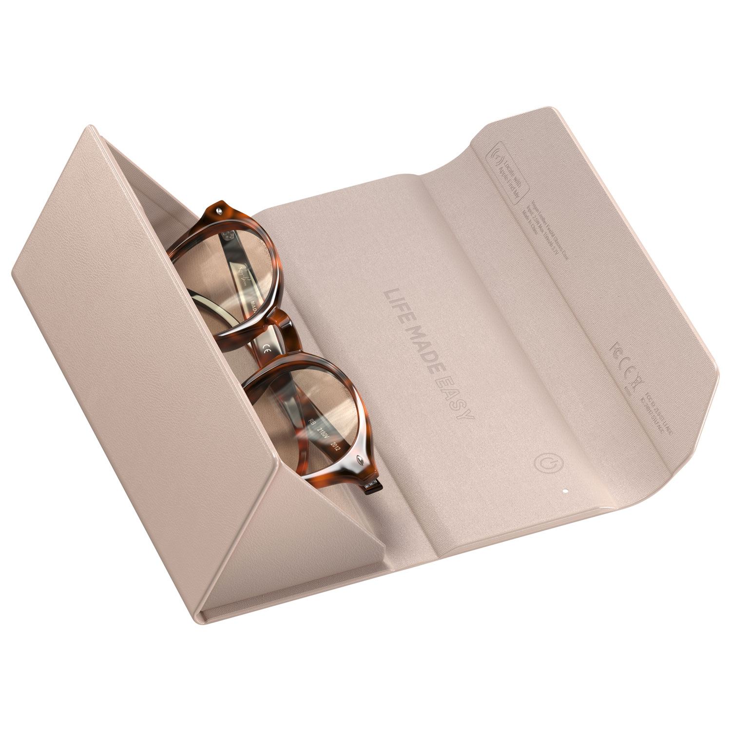 Étui à lunettes de repérage en cuir végétalien avec chargement Qi FindAll de Satechi - Rose du désert