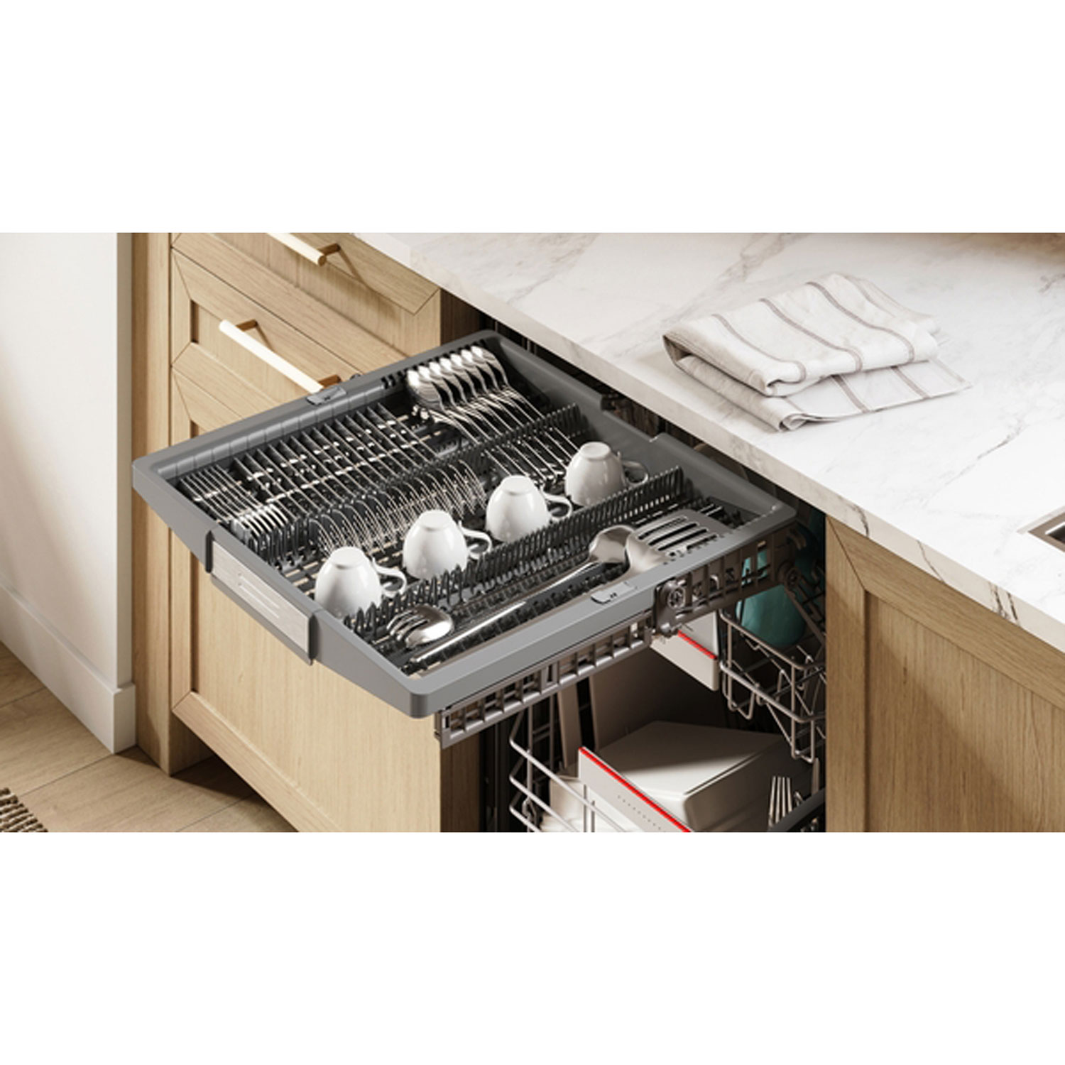 Lave-vaisselle encastrable 24 po 42 dB avec cuve en inox et 3e panier série 800 de Bosch - Inox