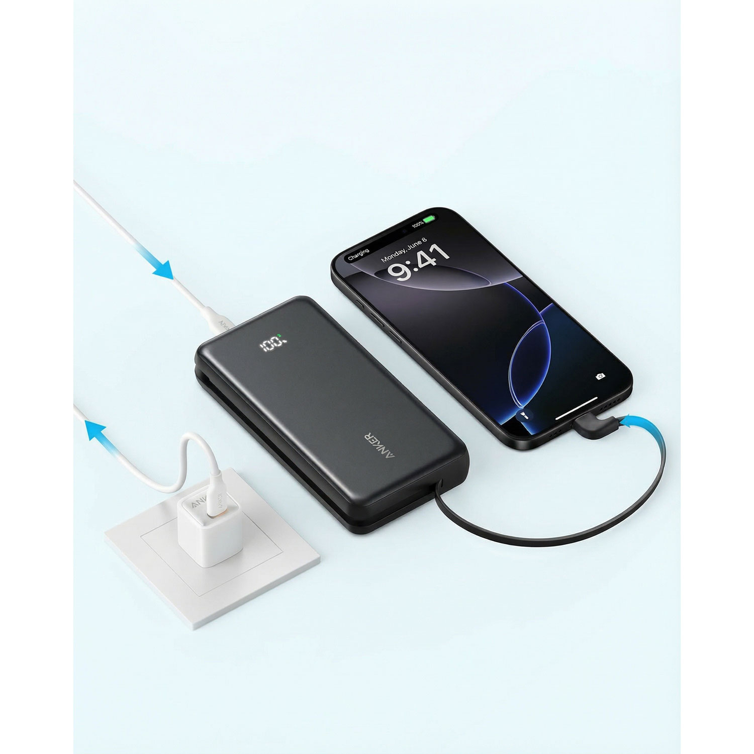 Chargeur portable USB-A/USB-C 22,5 W 20 000 mAh avec câble intégré Zolo d'Anker - Noir