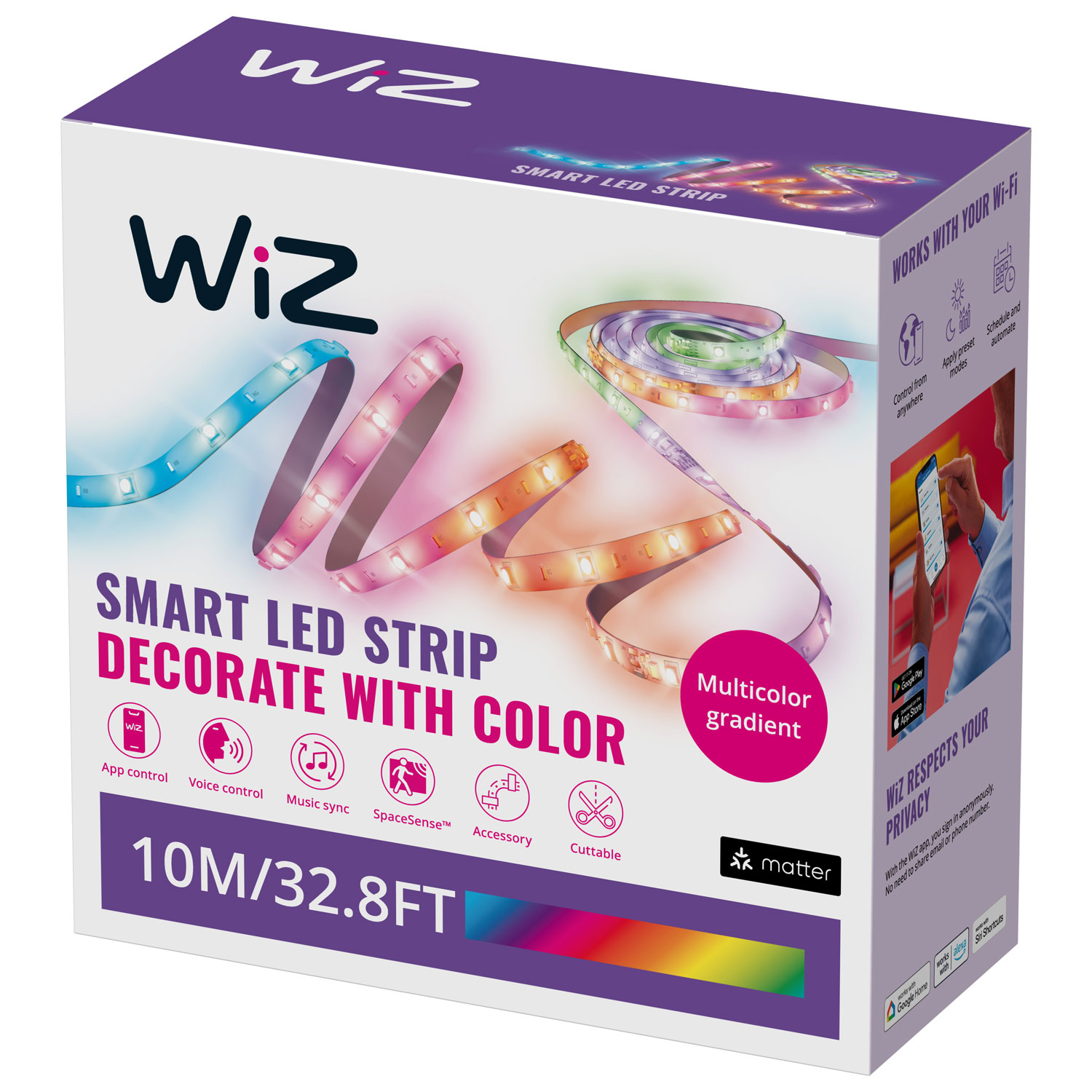 Bande lumineuse DEL RGBIC Wi-Fi 10 m de Wiz