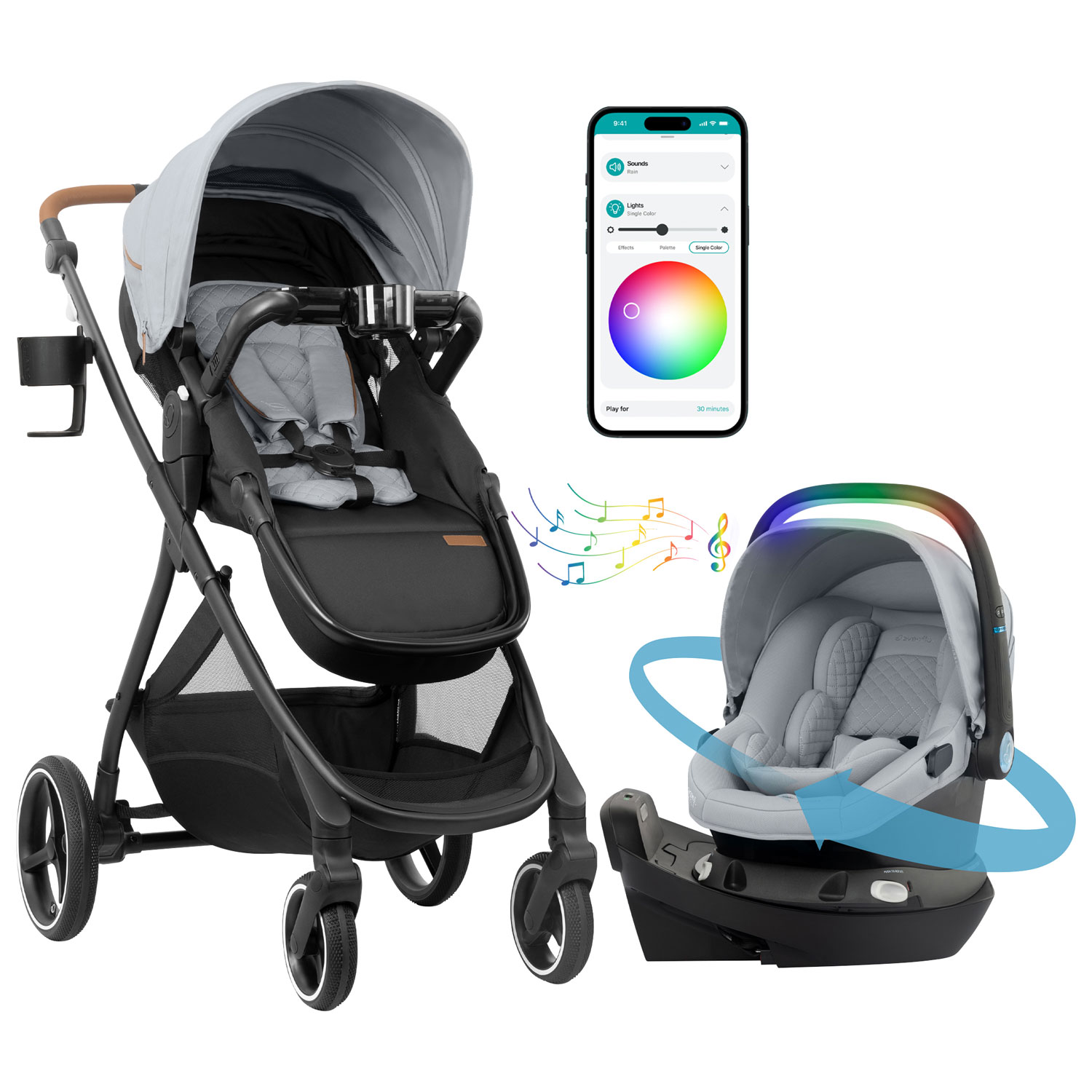Evenflo Shyft Intuiti+ Travel System with Revolve180 LiteMax NXT Infant Car Seat - Quartz
