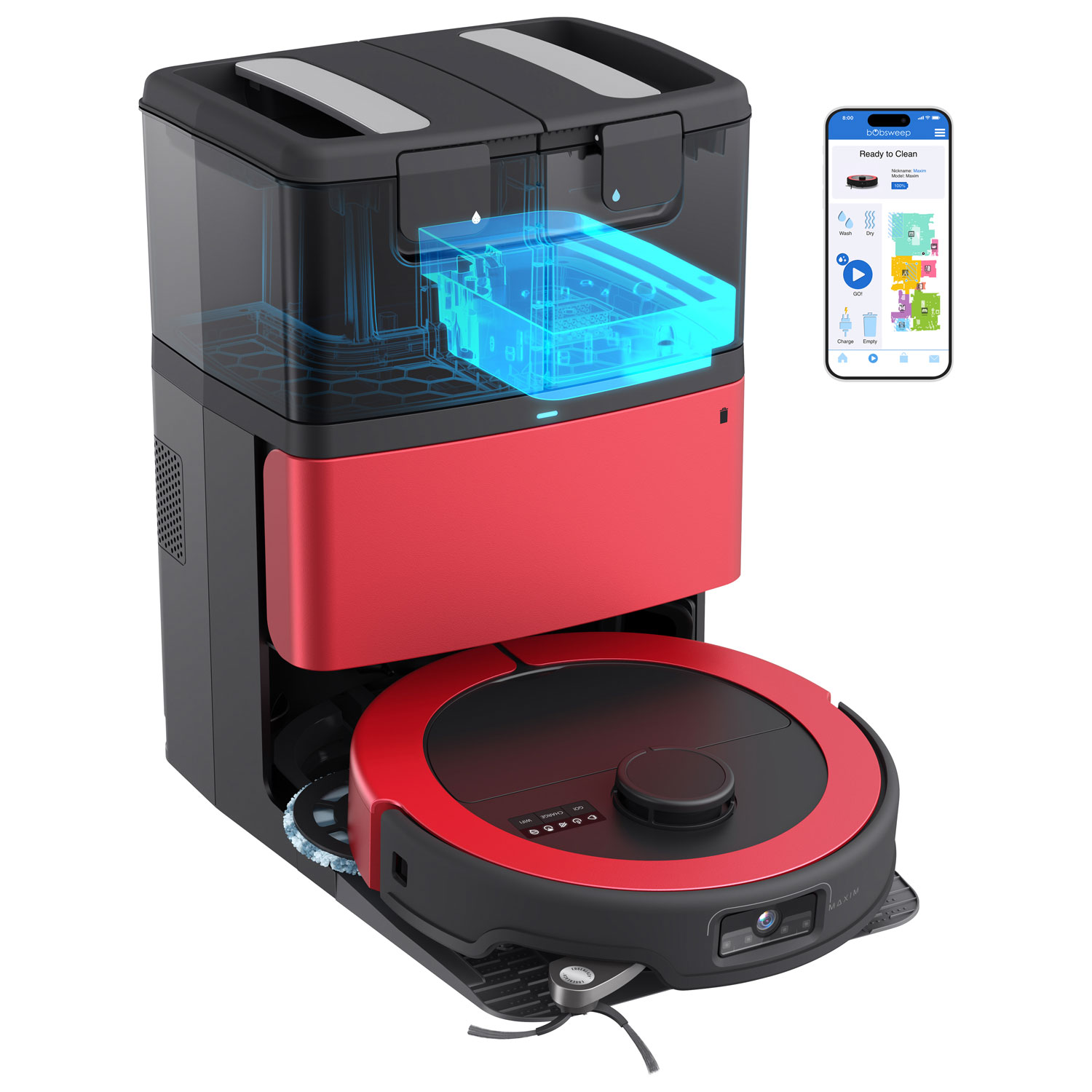bObsweep Maxim All-in-One WiFi Connected Self-Empty Robot Vacuum & Mop - Imperial Red
