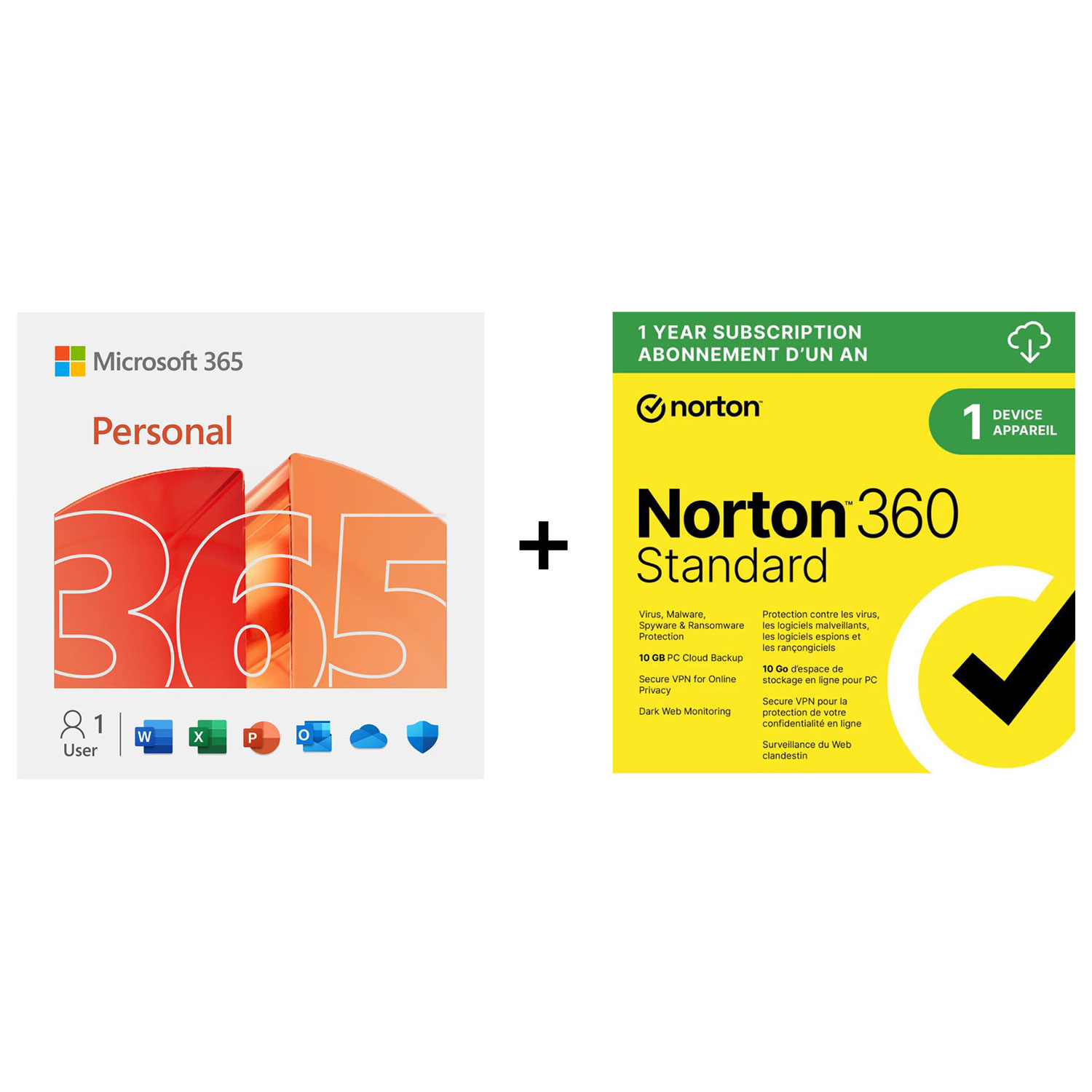 Microsoft 365 Personnel + Norton 360 Standard - 1 utilisateur - 1 appareil - Bilingue - Téléchargement numérique