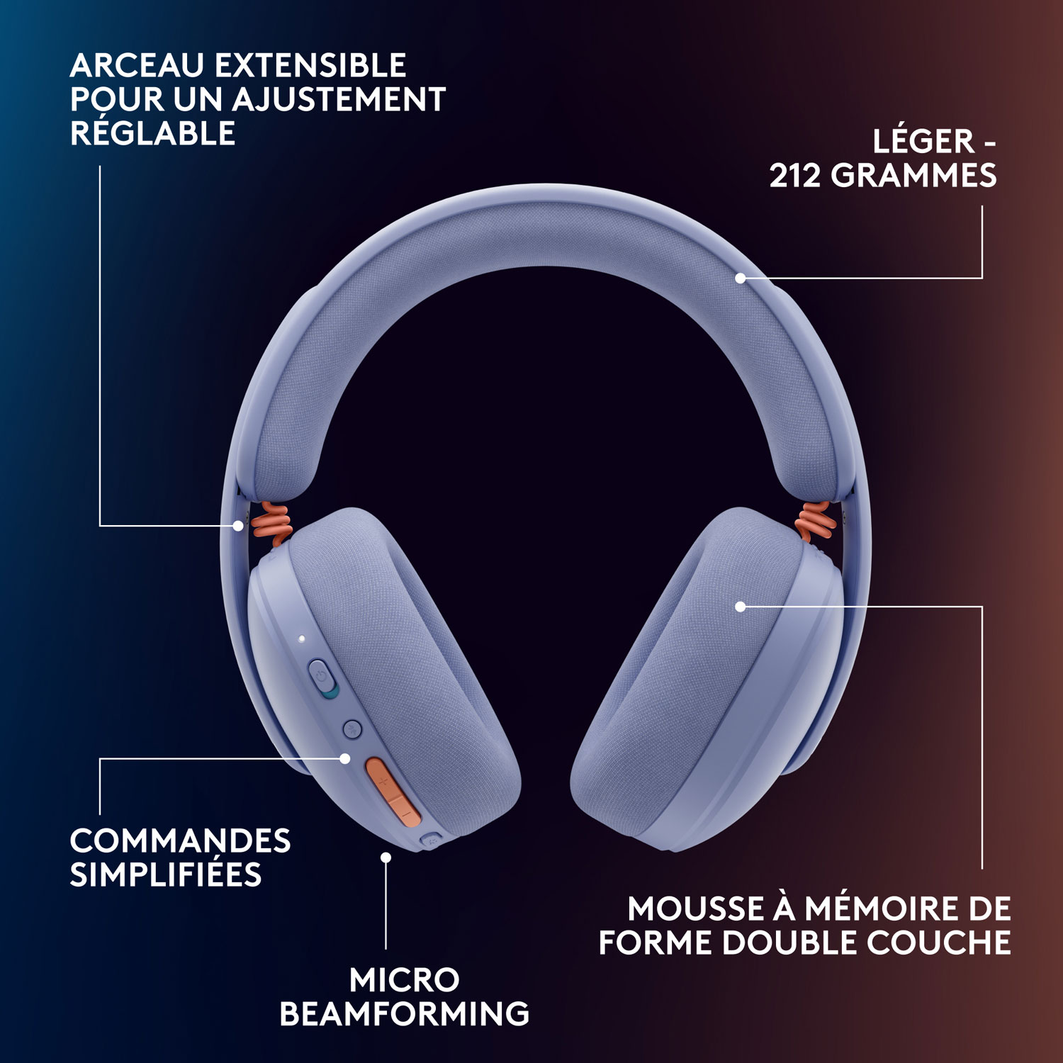 Casque de jeu sans fil G325 LIGHTSPEED de Logitech - Lilas