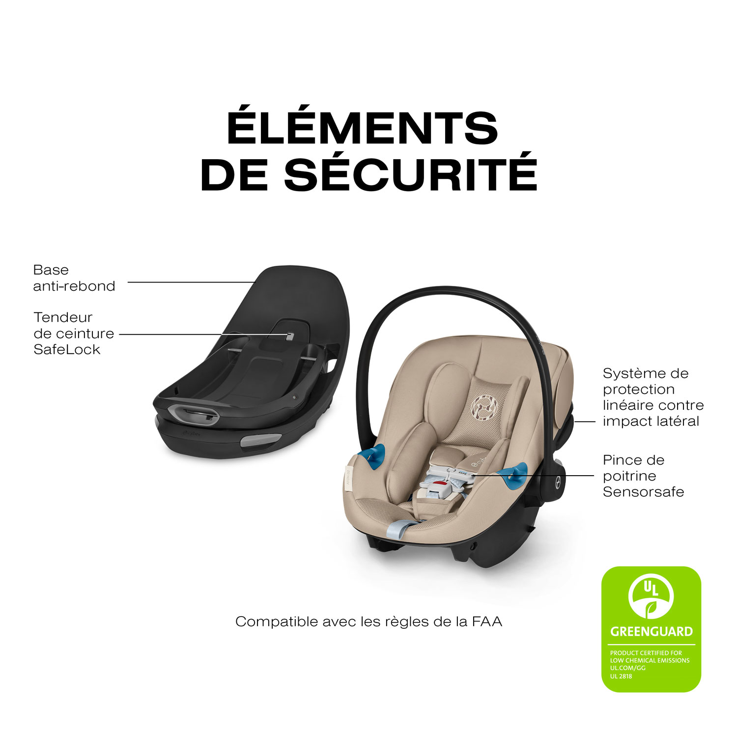Siège d'auto pour bébé orienté vers l'arrière Aton G Swivel de Cybex - Beige amande