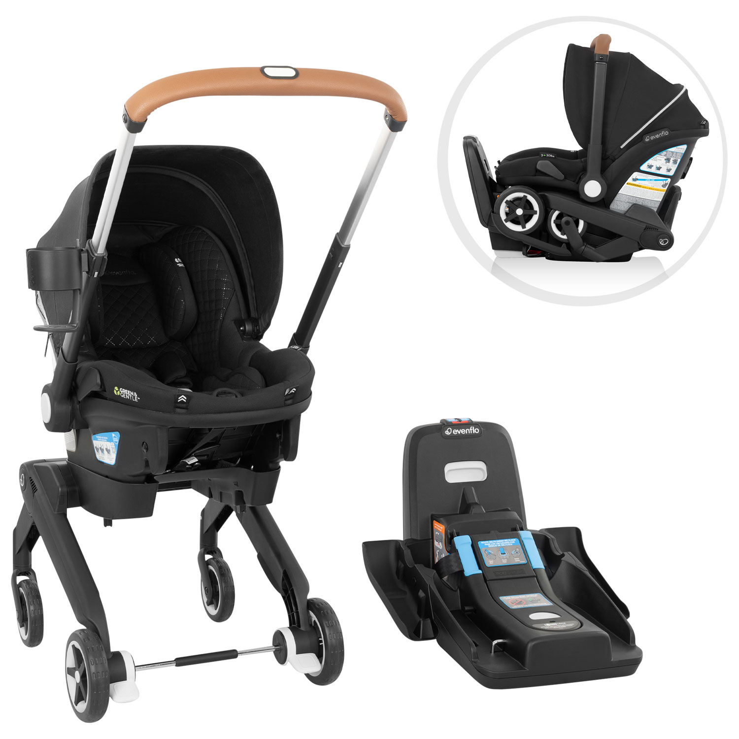 Ensemble Shyft DualRide d'Evenflo avec siège d'auto pour bébé, sac de rangement et grand auvent - Noir Jasper
