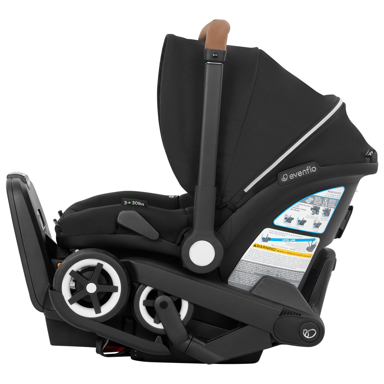 Ensemble Shyft DualRide d'Evenflo avec siège d'auto pour bébé, sac de rangement et grand auvent - Noir Jasper