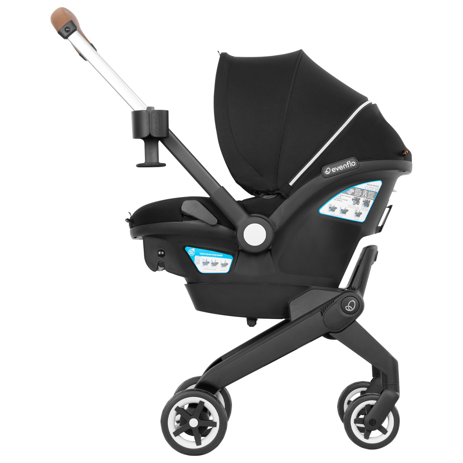 Ensemble Shyft DualRide d'Evenflo avec siège d'auto pour bébé, sac de rangement et grand auvent - Noir onyx