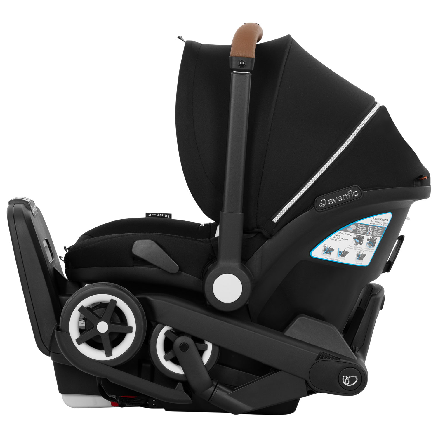 Ensemble Shyft DualRide d'Evenflo avec siège d'auto pour bébé, sac de rangement et grand auvent - Noir onyx