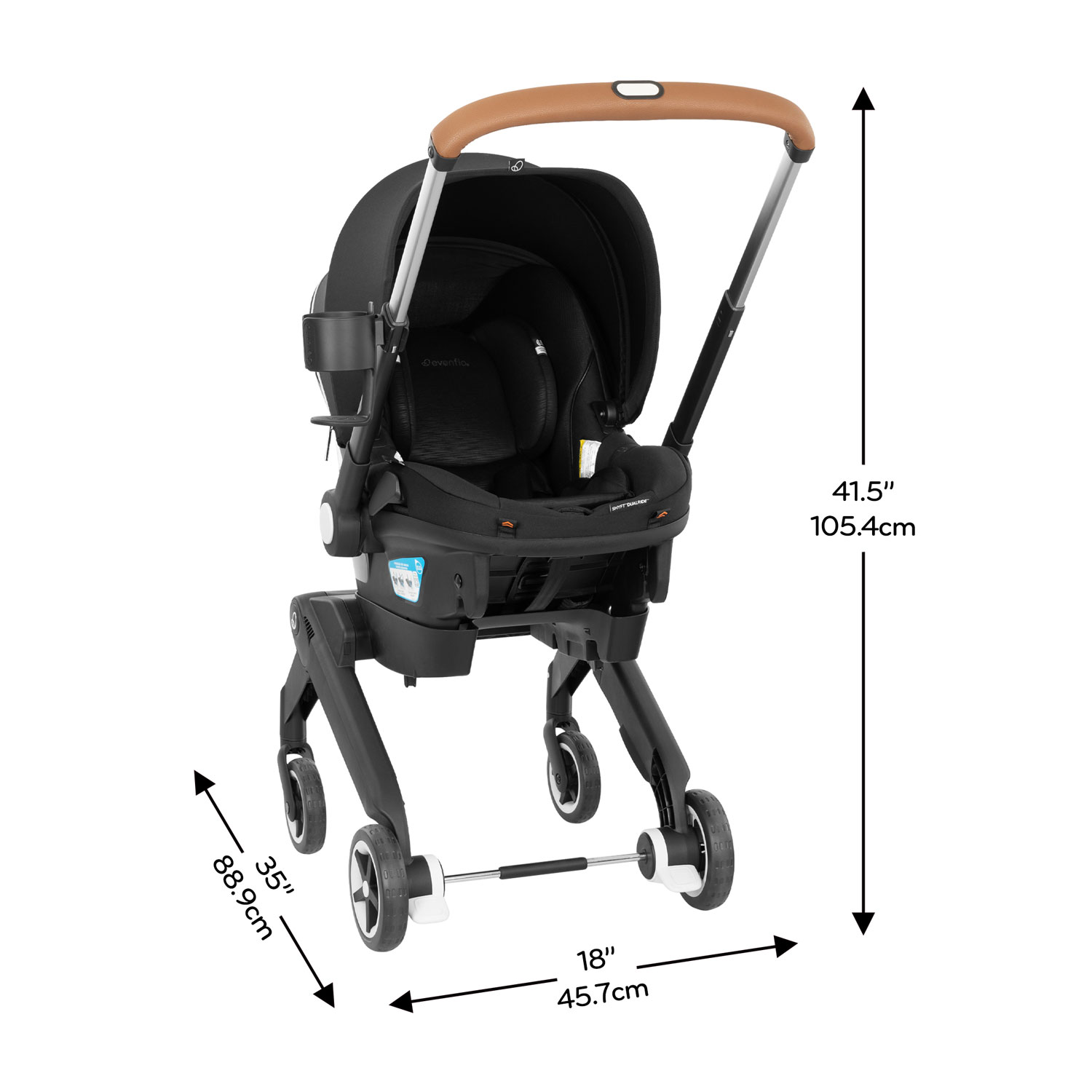 Ensemble Shyft DualRide d'Evenflo avec siège d'auto pour bébé, sac de rangement et grand auvent - Noir onyx