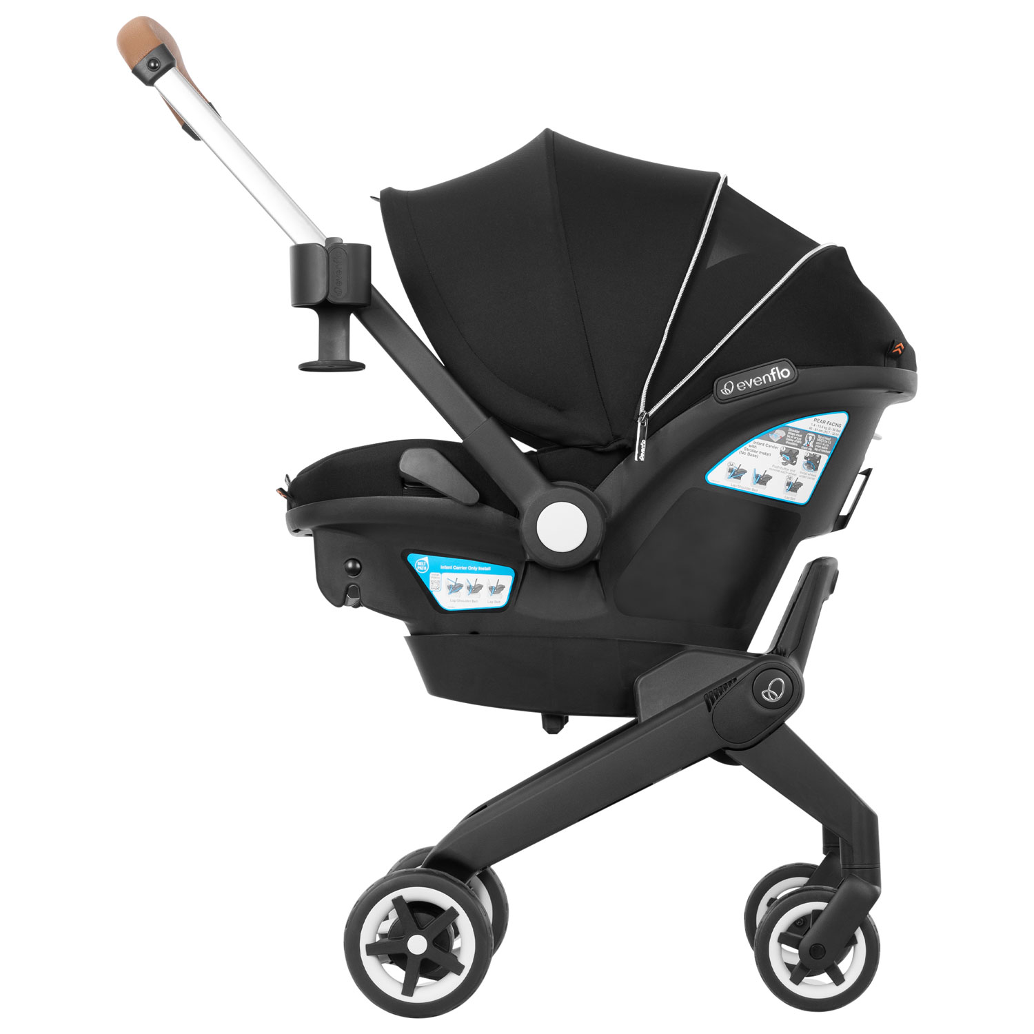 Ensemble Shyft DualRide d'Evenflo avec siège d'auto pour bébé, sac de rangement et grand auvent - Noir onyx