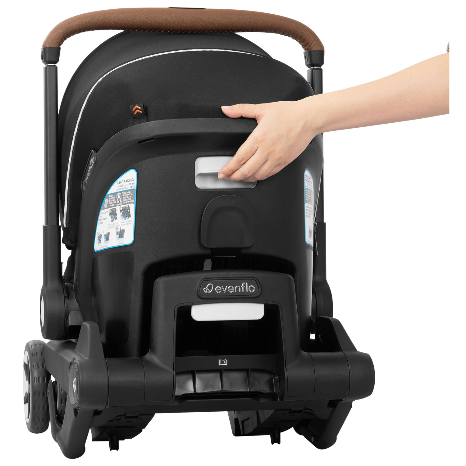 Ensemble Shyft DualRide d'Evenflo avec siège d'auto pour bébé, sac de rangement et grand auvent - Noir onyx