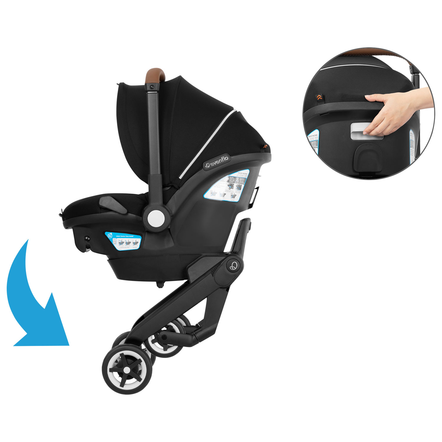 Ensemble Shyft DualRide d'Evenflo avec siège d'auto pour bébé, sac de rangement et grand auvent - Noir onyx
