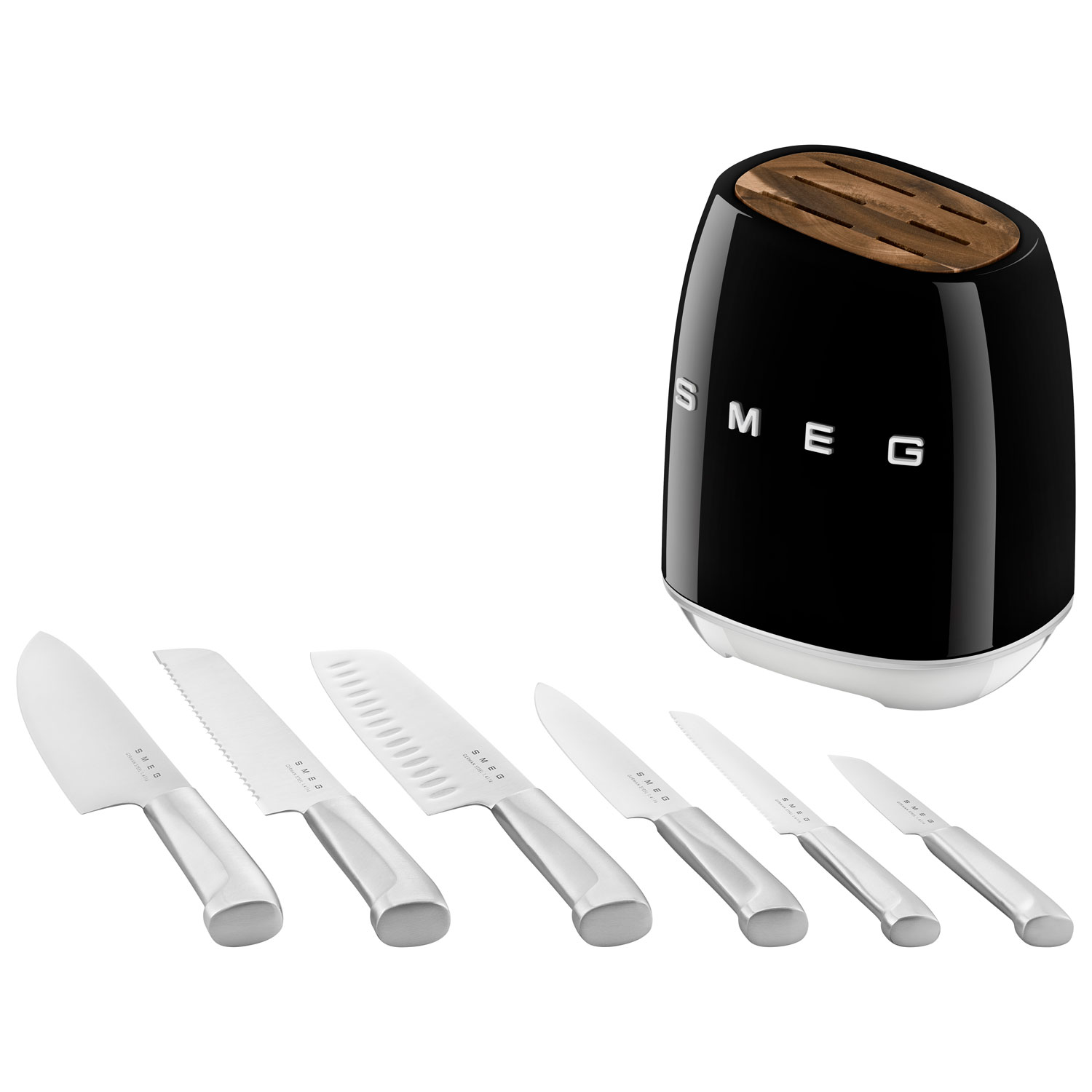 Ensemble porte-couteaux avec 6 couteaux en acier inoxydable de Smeg - Noir