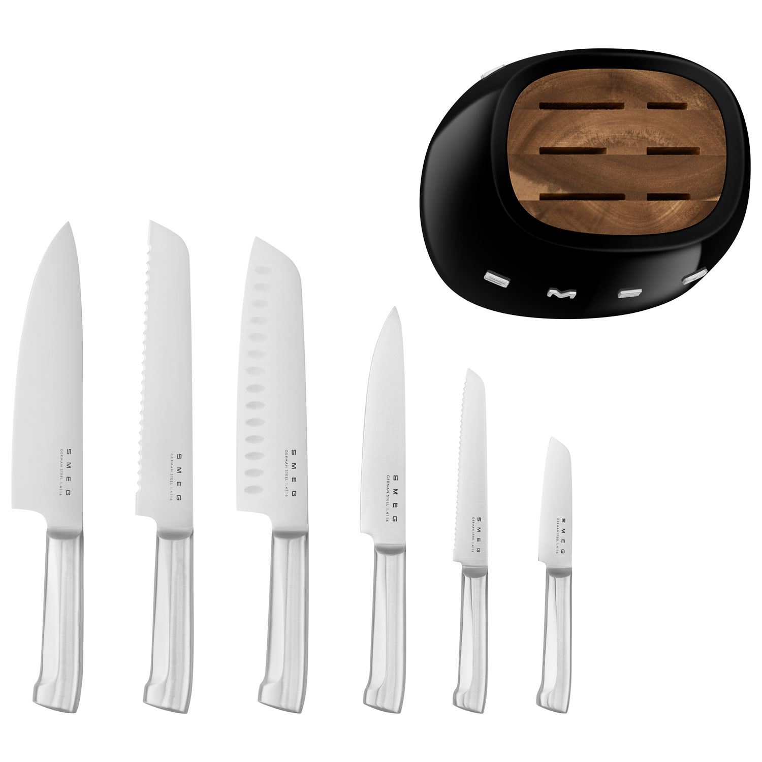 Ensemble porte-couteaux avec 6 couteaux en acier inoxydable de Smeg - Noir