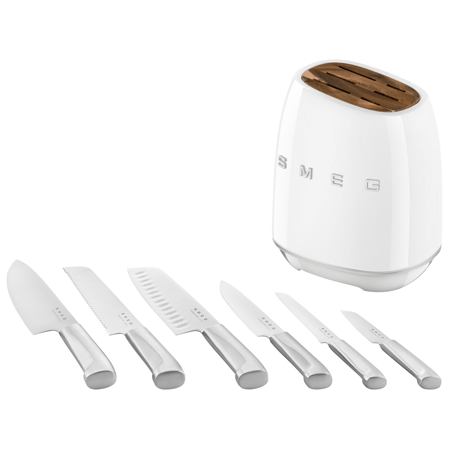 Ensemble porte-couteaux avec 6 couteaux en acier inoxydable de Smeg - Blanc