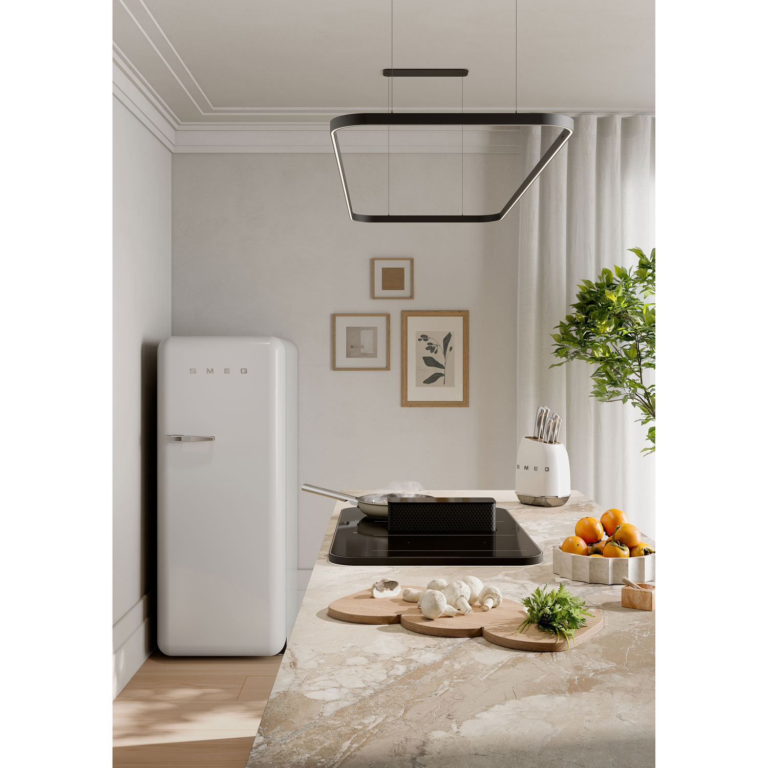 Ensemble porte-couteaux avec 6 couteaux en acier inoxydable de Smeg - Blanc