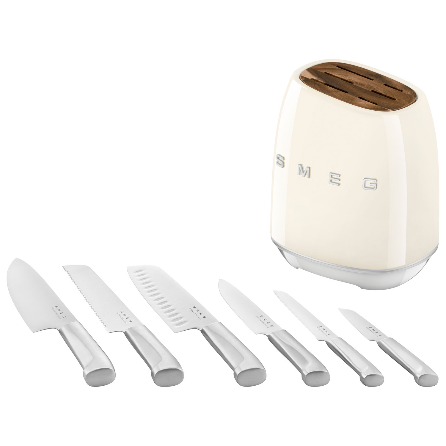 Ensemble porte-couteaux avec 6 couteaux en acier inoxydable de Smeg - Crème