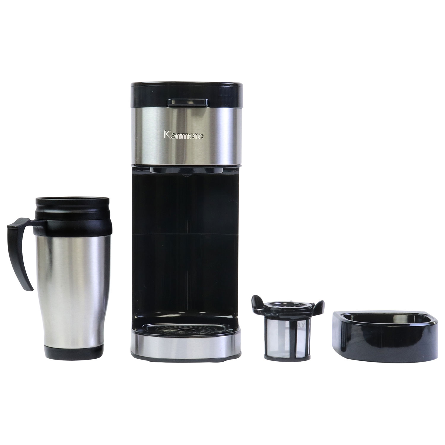 Kenmore Single-Serve Coffee Maker & Stainless Steel Travel Mug- Black