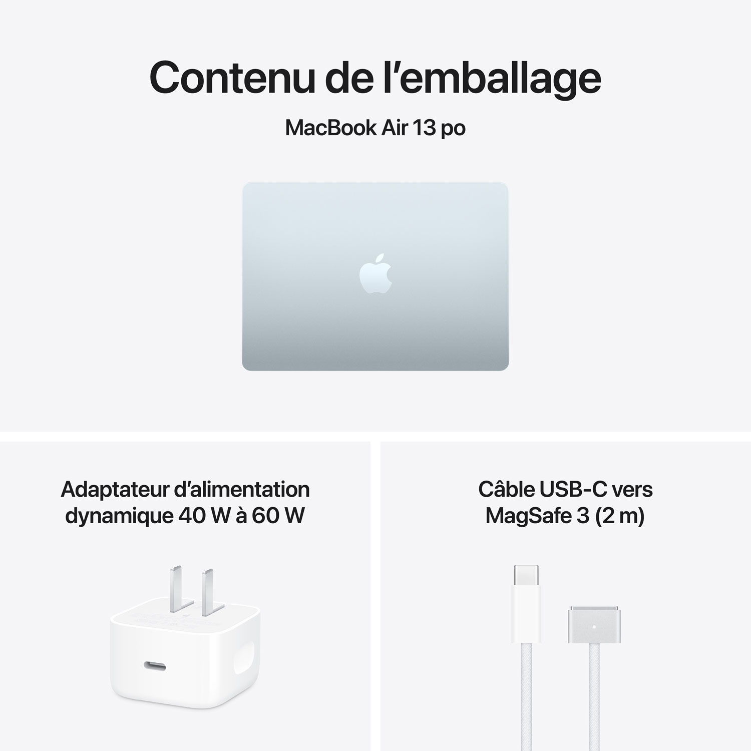 MacBook Air de 13,6 po d’Apple avec Touch ID - Bleu ciel (M5 d’Apple / RAM 16 Go / SSD 512 Go) - Français