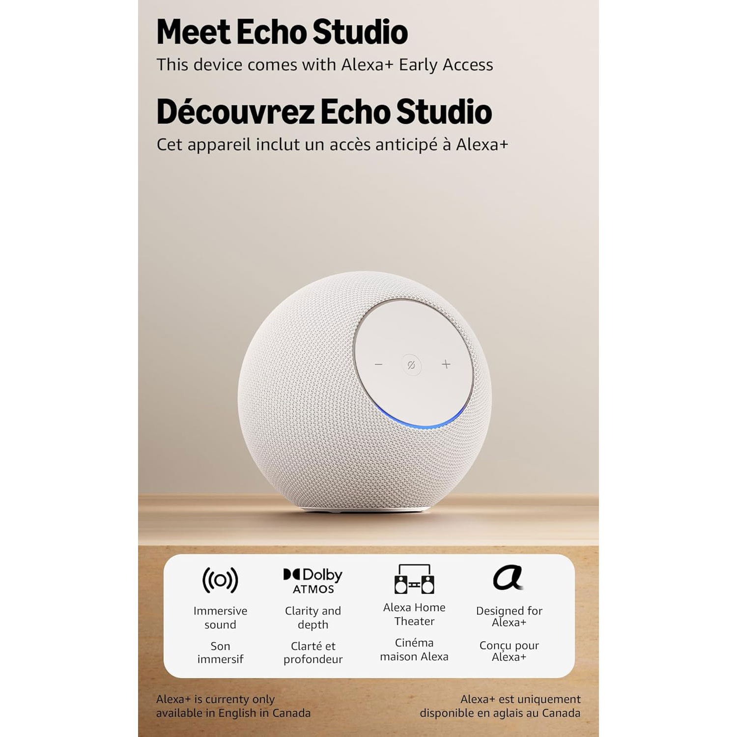 Amazon Echo Studio Smart Speaker with Alexa+ - Glacier White